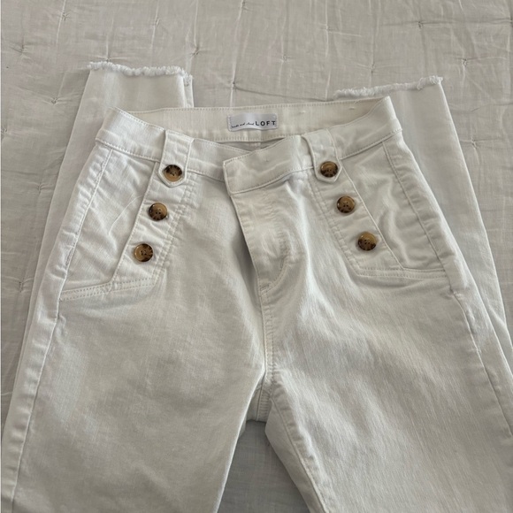 LOFT Denim - LOFT High Rise White Jeans with Button Detail